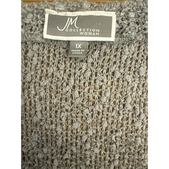 JM Collection 1X Textured Knit Cardigan Short Sleeve Buttons Gray Silver NWT - Picture 3 of 5